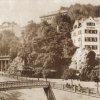 Karlovy Vary - socha sv. Bernarda | přenesená socha sv. Bernarda v průběhu odtěžování původního skalního ostrohu na fotografii z podzimu roku 1891