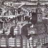 Karlovy Vary - stará radnice | renesanční radnice na výřezu z veduty Karlových Varů od Josefa Spahna z doby před požárem města v roce 1759