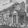 Karlovy Vary - Tržní kolonáda | Tržní pramen na rytině A. F. Seiferta z doby kolem roku 1845