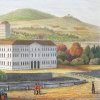 Karlovy Vary - Vojenský lázeňský ústav | budova nového Vojenského lázeňského ústavu na kolorované ocelorytině od C. F. Merckela podle kresby Baela z roku 1855