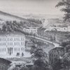 Karlovy Vary - Vojenský lázeňský ústav | Vojenský lázeňský ústav na rytině z doby po roce 1855
