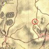 Brložec - železný kříž | železný kříž na rozcestí cest u Brložce na výřezu mapy 1. vojenského josefského mapování z let 1764-1768
