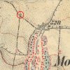 Močidlec - Chaluppnův kříž | Chaluppnův kříž na rozcestí cest na mapě 2. vojenského františko-josefského mapování z let 1877-1880