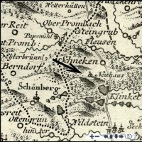Hrad u Plesné zvaný Neuhaus | Obr. 3: Výřez z Müllerovy mapy s vyznačením památky Neuhaus.